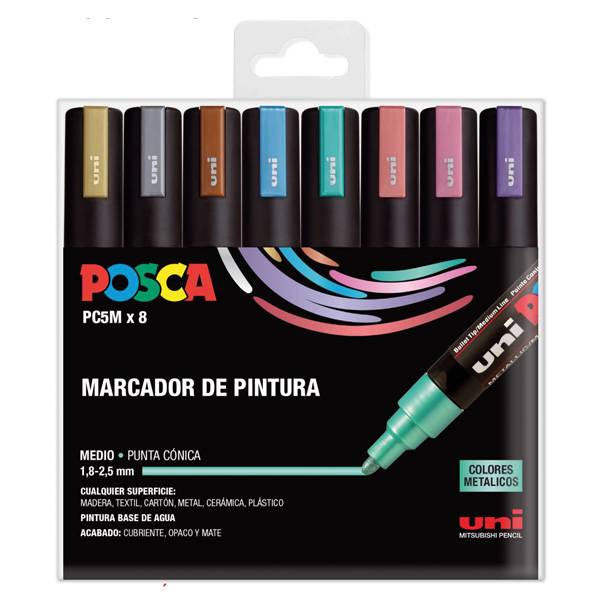 Pack Rotuladores Posca PC-5M de 8 colores metalizados